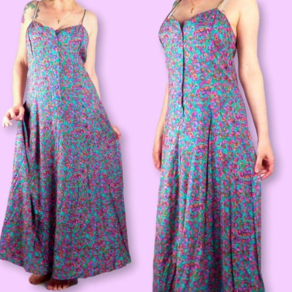 Vintage Cottagecore Floral Maxi Dress Festival 80s - Picture 3 of 6